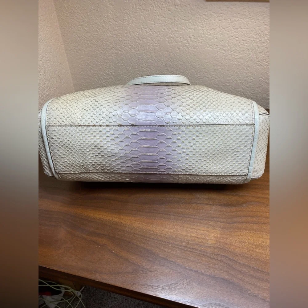 Coach Madison Textured Embossed Python Satchel Bag Ivory Purple Large Charms‎